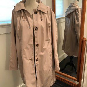 Misses XL London Fog 3/4 length trench rain coat jacket with removable hood EUC